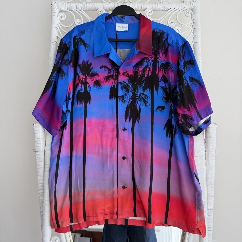 Blue‎ Sky Inn Shirt Men XL Hawaiian Camp Palm Ibiza Miami Vice Resort Vaporwave